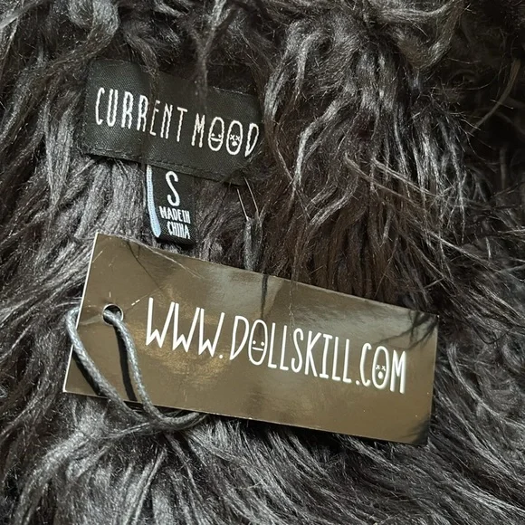 Dolls Kill Current Mood Black Vegan Suede Faux Fur Trim Penny Lane Toggle Coat - Picture 5 of 7